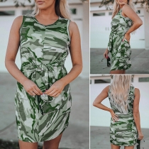 Fashion Camouflage Printed Sleeveless Lace-up Slim Fit Dress