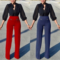 Fashion Solid Color High Waist Wide-leg Pants