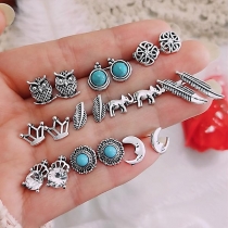 Retro Style Alloy Stud Earring Set 1o pair/Set