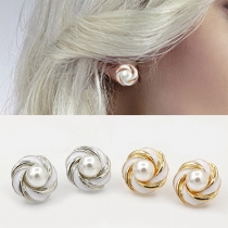 Fashion Imitation Pearl Inlaid Flower Shaped Stud Earrings