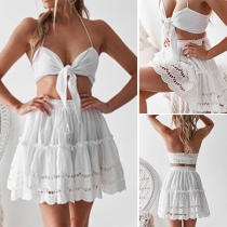 Sexy Knotted Bandeau Top + High Waist Skirt Two-piece Set