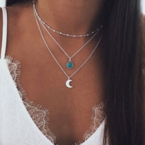 Fashion Crescent Pendant Three-layer Necklace