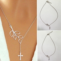 Fashion Cross Leaf Pendant Alloy Necklace