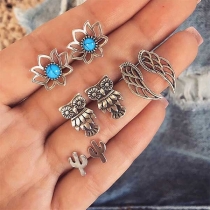 Fashion Owl Flower Shaped Stud Earring Set 4 pair/Set