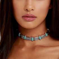 Fashion Imitation Turquoise Inlaid Alloy Choker