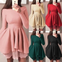 Sexy Off-shoulder Boat Neck Long Sleeve Irregular Hem Dress