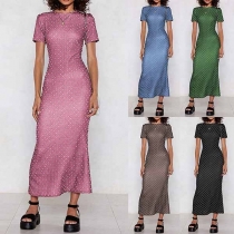 Fashion Short Sleeve Round Neck Dots Printed Fishtail Dress