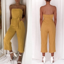 Sexy Strapless High Waist Solid Color Jumpsuit