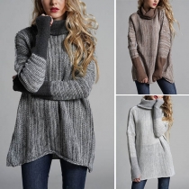 Fashion Mixed Color Long Sleeve Turtleneck Loose Sweater