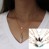 Fashion Heart Hexagonal Column Pendant Three-layer Necklace
