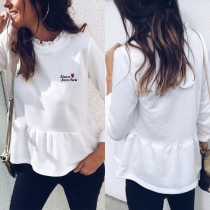 Fashion Letters Embroidered Long Sleeve Ruffle Top