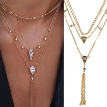 Fashion Water-drop Shaped Rhinestone Pendant Multi-layer Necklace