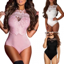 Sexy Backless Sleeveless Round Neck Lace Spliced Bodysuit