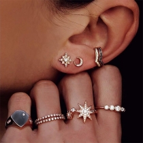Bohemian Style Rhinestone Inlaid Ring + Stud Earrings Set 9 pcs/Set