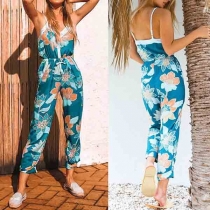 Sexy Backless V-neck High Waist Printed Sling Jumpsuit