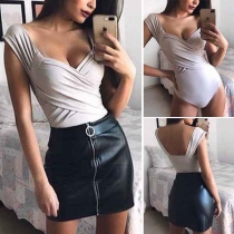 Sexy Crossover V-neck Sleeveless Solid Color Bodysuit