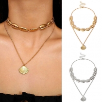 Bohemian Style Shell Pendant Double-layer Necklace