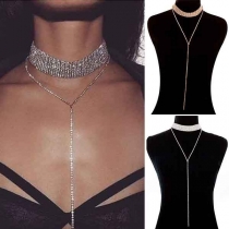 Fashion Rhinestone Long Tassel Pendant Necklace