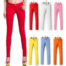 Fashion Solid Color Middle-waist Slim Fit Pencil Pants