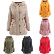 Fashion Solid Color Long Sleeve Hooded Padded Coat
