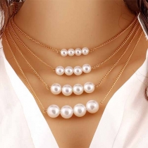 Fashion Imitation Pearl Pendant Multi-layer Necklace