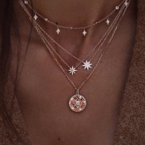 Fashion Rhinestone Inlaid Star Pendant Multi-layer Necklace