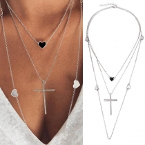 Bohemian Style Cross Heart Pendant Multi-layer Necklace