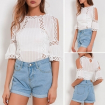 Sexy Off-shoulder Half Sleeve Round Neck Hollow Out Top 