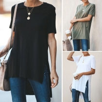 Fashion Solid Color Short Sleeve High-low Hem T-shirt