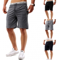 Fashion Solid Color Elastic Waist Men's Sports Shorts