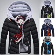 Fashion Contrast Color Long Sleeve Hooded Men's Padded Coat