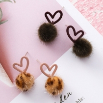 Cute Style Hairball Pendant Heart Stud Earrings 