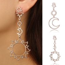 Fashion Hollow Out Crescent/Sun Pendant Asymmetric Earrings