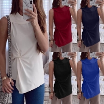 Fashion Solid Color Sleeveless Cowl Neck Irregular Hem Top   