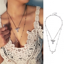 Fashion Rhinestone Inlaid Bird Pendant Double-layer Necklace