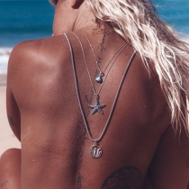 Fashion Starfish Pendant Three-layer Necklace
