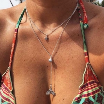 Fashion Starfish Shell Fishtail Pendant Double-layer Necklace