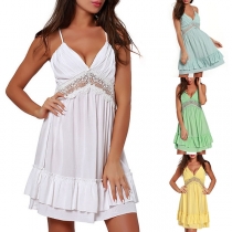 Sexy Backless V-neck Lace Spliced Sling Dress