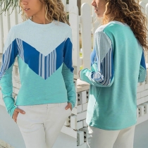 Fashion Contrast Color Long Sleeve Round Neck T-shirt