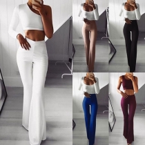 Fashion Solid Color High Waist Slim Fit Flared Pants