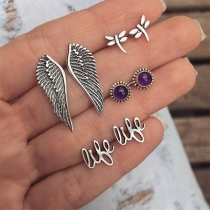 Fashion Wings Dragonfly Shaped Stud Earring Set 4 pair/Set