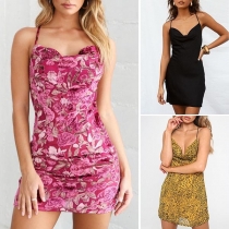 Sexy Backless V-neck Slim Fit Printed Sling Dress