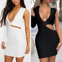 Sexy Deep V-neck One-sleeve Hollow Out Slim Fit Dress