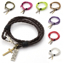 Retro Style Cross Pendant Braided Bracelet