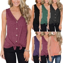 Fashion Solid Color Sleeveless V-neck Top 