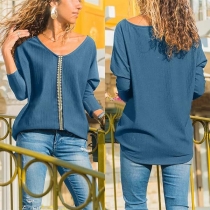 Fashion Ribbon Spliced Long Sleeve Round Neck Loose T-shirt 