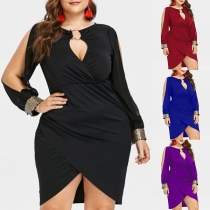 Sexy Deep V-neck Slit Long Sleeve Irregular Hem Slim Fit Dress