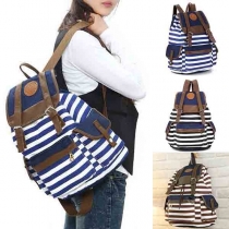 Fashion Contrast Color Striped Canvas Backpack 