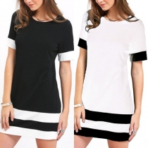 Fashion Contrast Color Short Sleeve Round Neck T-shirt Dress