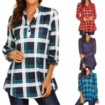Fashion Long Sleeve Stand Collar Plaid Shirt